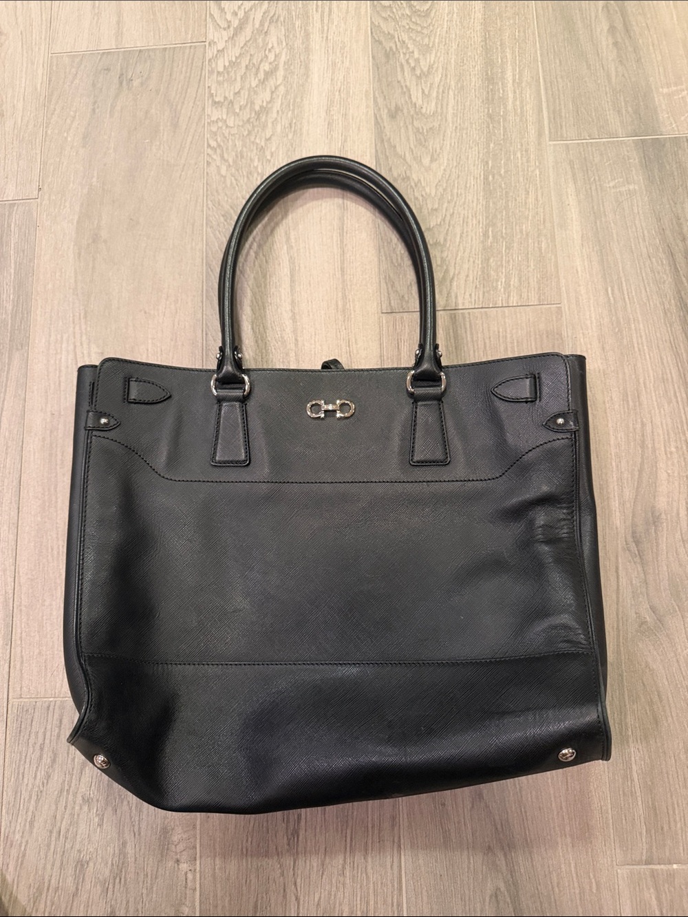 Salvatore Ferragamo Woman’s Leather Tote Bag Purse with Double Handles - Black